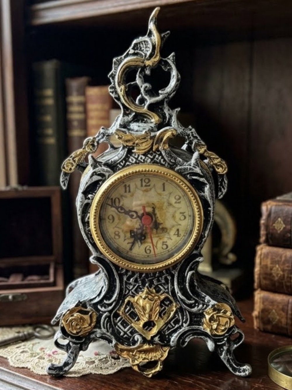 Vintage Junghans Heavy Brass Table Mantle Clock Ornate Baroque.